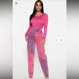 FASHION NOVA Two Heart Colorblock High Rise Straight Leg Jean Size 11 NWT